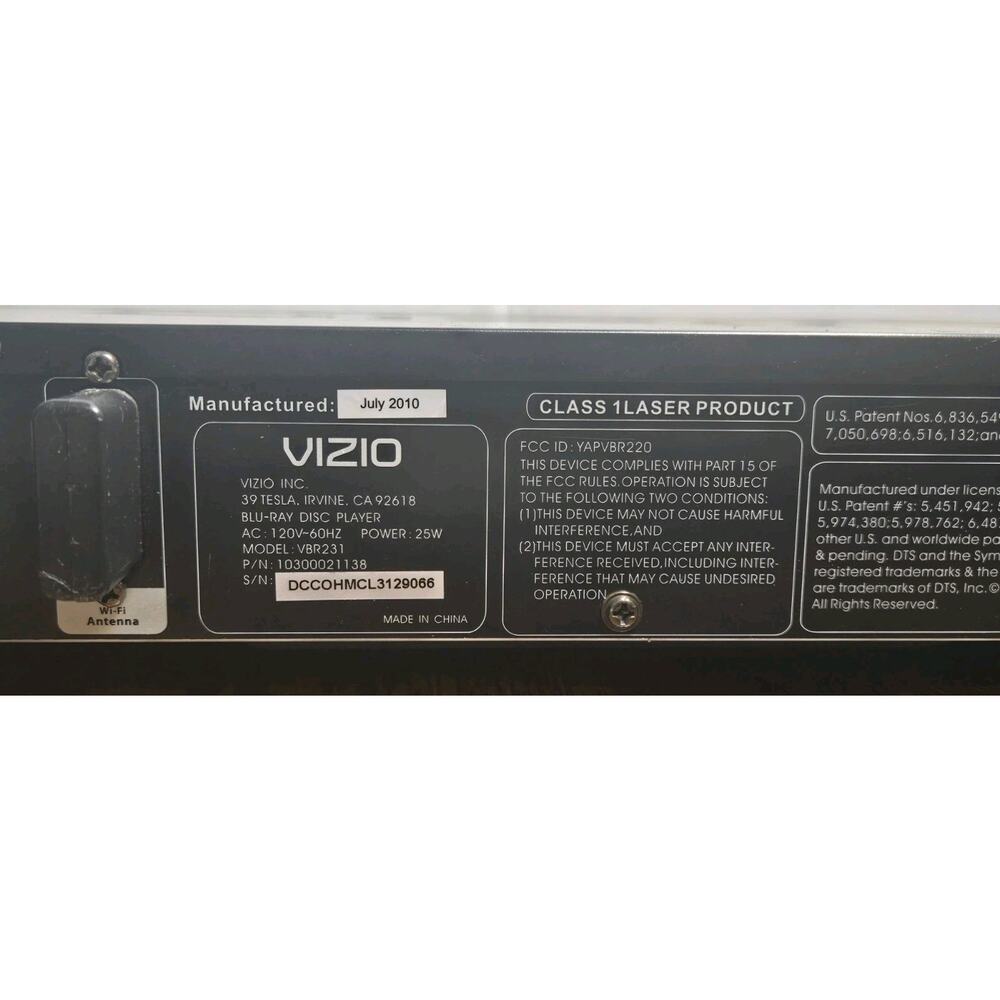 Vizio VBR231 Blu-Ray Player Network Wi-fi With Remote Control Tested - Picture 8 of 16
